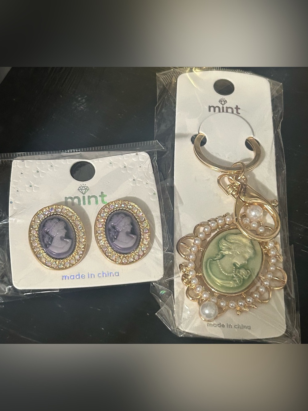 Cameo Earrings & Purse Charm Bundle